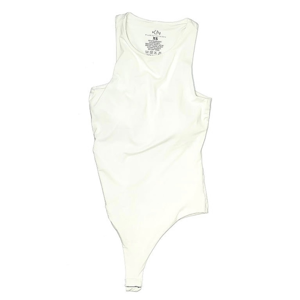Klassy network - high neck open back bodysuit in white